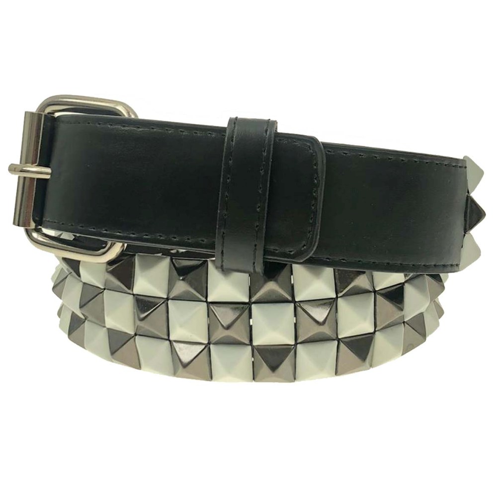Bullet 69 Funky Punk - Black/white 3 row checker with silver buckle Riem - Grijs/Wit